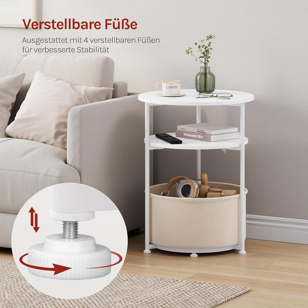 WOLTU Couchtisch rund, Kleiner Beistelltisch, mit abnehmbarem Stoffkorb, Metallrahmen, für Sofa Wohn