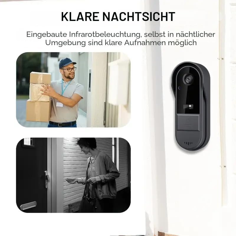 Zeerkeer Drahtlose Video Türklingel mit Kamera 1080P Kabellose Video Gegensprechanlage Family Interc