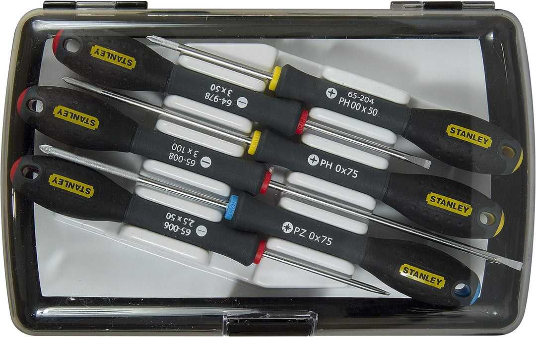 Stanley FatMax Instrumenten-Set 6-teilig (Parallel 2.5/3/3 PH 00/0 PZ0, weiches Griffende, Chrom-Van
