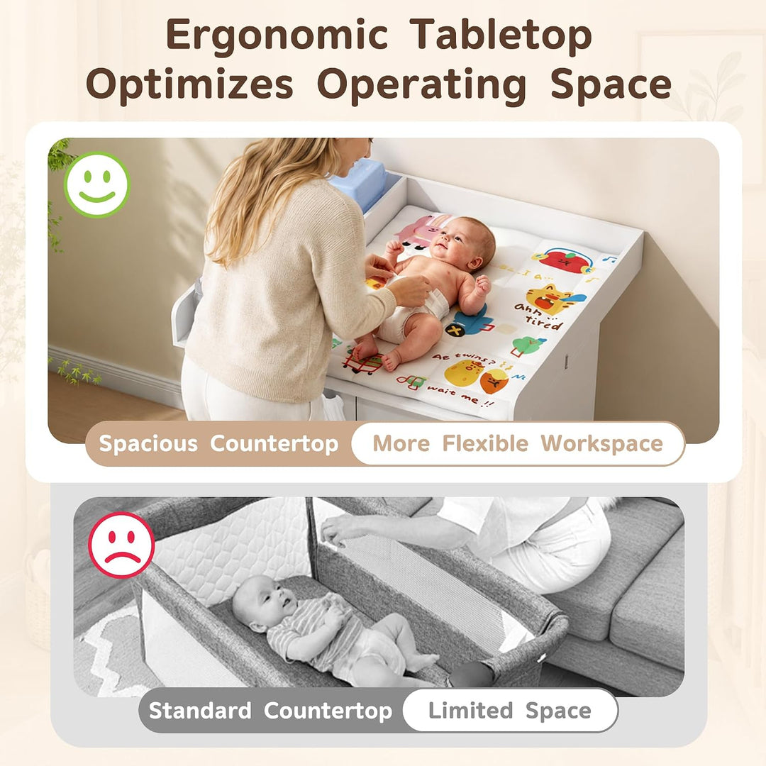 Wickelkommode mit Wickelaufsatz, Wickeltisch mit 3 Schubladen, Baby Kommode Abnehmbarem, Babyschrank