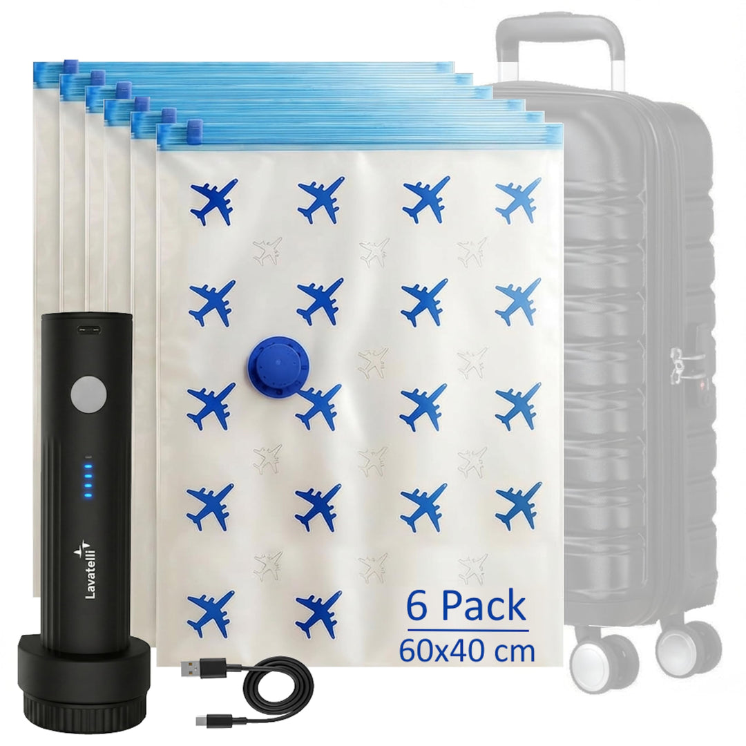 Lavatelli Reise Set Handgepäck mit kabelloser USB-C Pumpe & 6 Vakuumbeuteln 40x60 cm für Trolley 55x