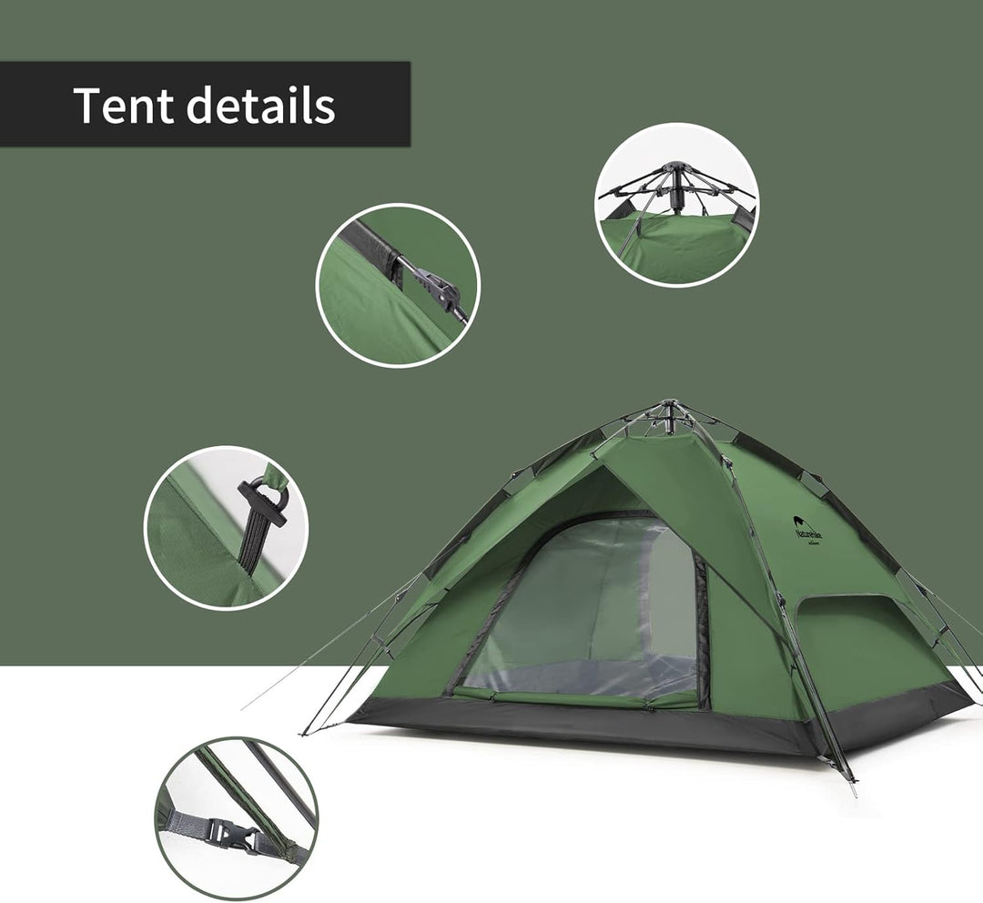 Naturehike Pop Up Zelt Wurfzelte Automatik Campingzelt 3-4 Personen Doppeldeck Kuppelzelt Grosses Fa