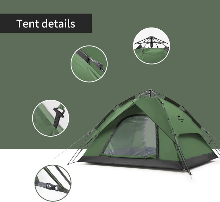 Naturehike Pop Up Zelt Wurfzelte Automatik Campingzelt 3-4 Personen Doppeldeck Kuppelzelt Grosses Fa