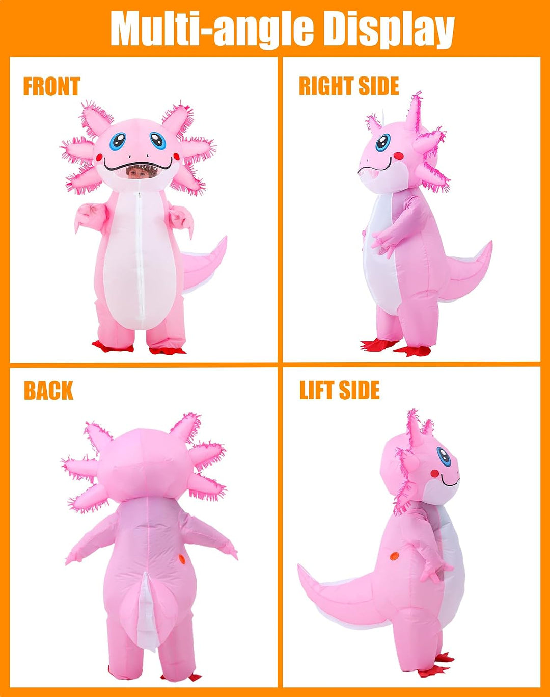JOYBRO Aufblasbares Axolotl Kostüm, Lustiges Axolotl Kostüm, Perfekt für Halloween, Karneval, Cospla