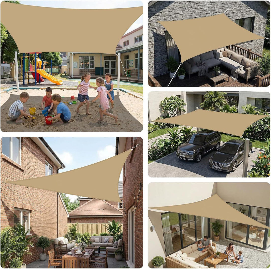 4x6m Sonnensegel Rechteckig Wasserdicht Sonnenschutz, Sand | 95% UV Schutz, Regenschutz, Sunsegel, E