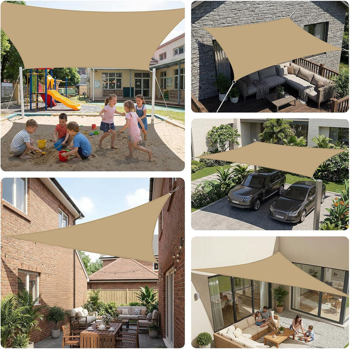 4x6m Sonnensegel Rechteckig Wasserdicht Sonnenschutz, Sand | 95% UV Schutz, Regenschutz, Sunsegel, E