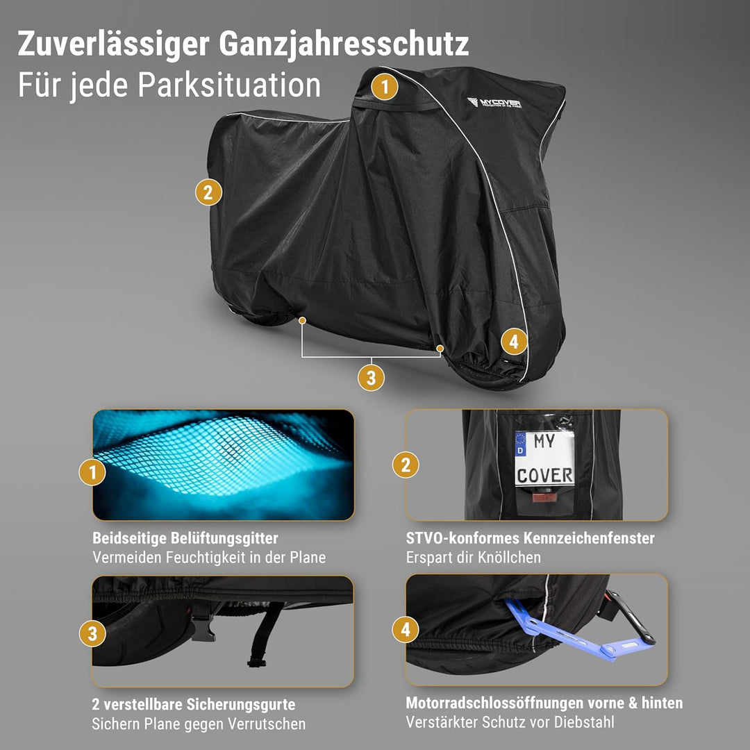 MYCOVER handgefertigte Motorrad Abdeckplane -von Bikern für Biker- Motorradabdeckung: Winterfest und