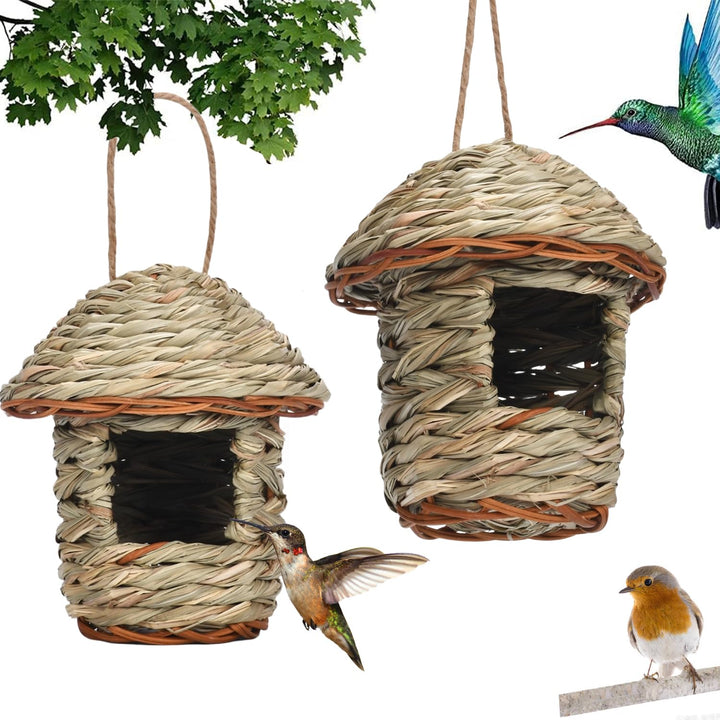 Vogelnest Gras, 2 Stück Gras Bird Nest, Vogelhäus, Handgewebte Vogelhäuser, Vogelhäus zum Aufhängen