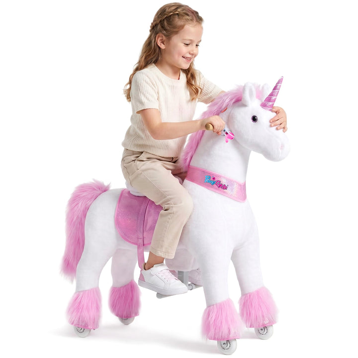 PonyCycle Einhorn zum Reiten, für Erwachsene/Kinder ab 7, 76cm Hoch, Einhorn auf Rollen mit Handbrem
