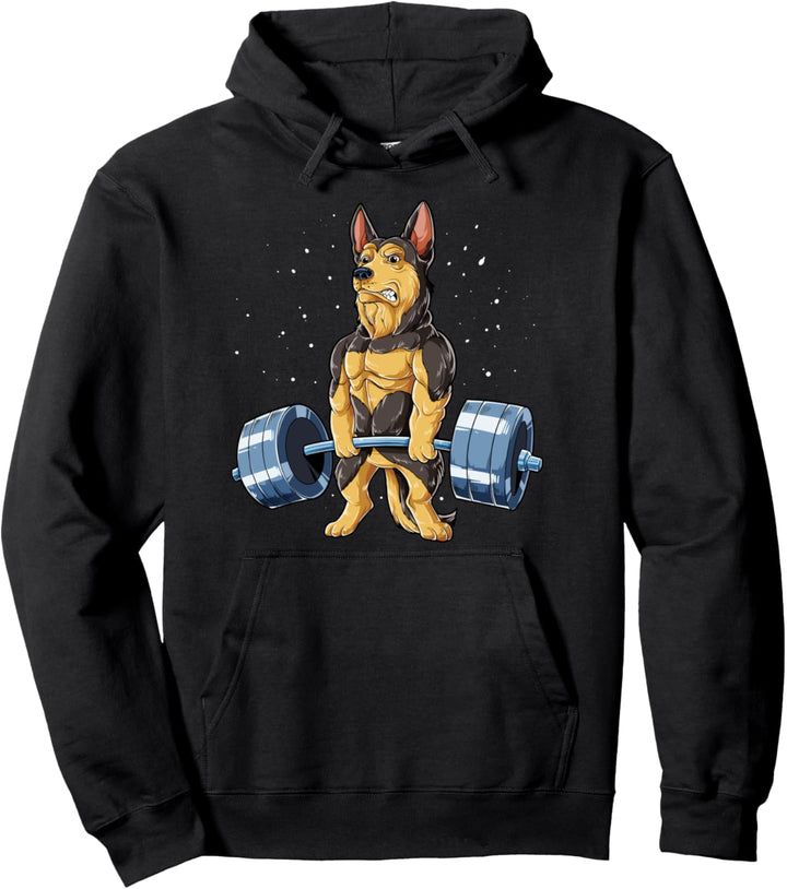 German Shepherd Weightlifting Funny Deadlift Men Fitness Gym Pullover Hoodie