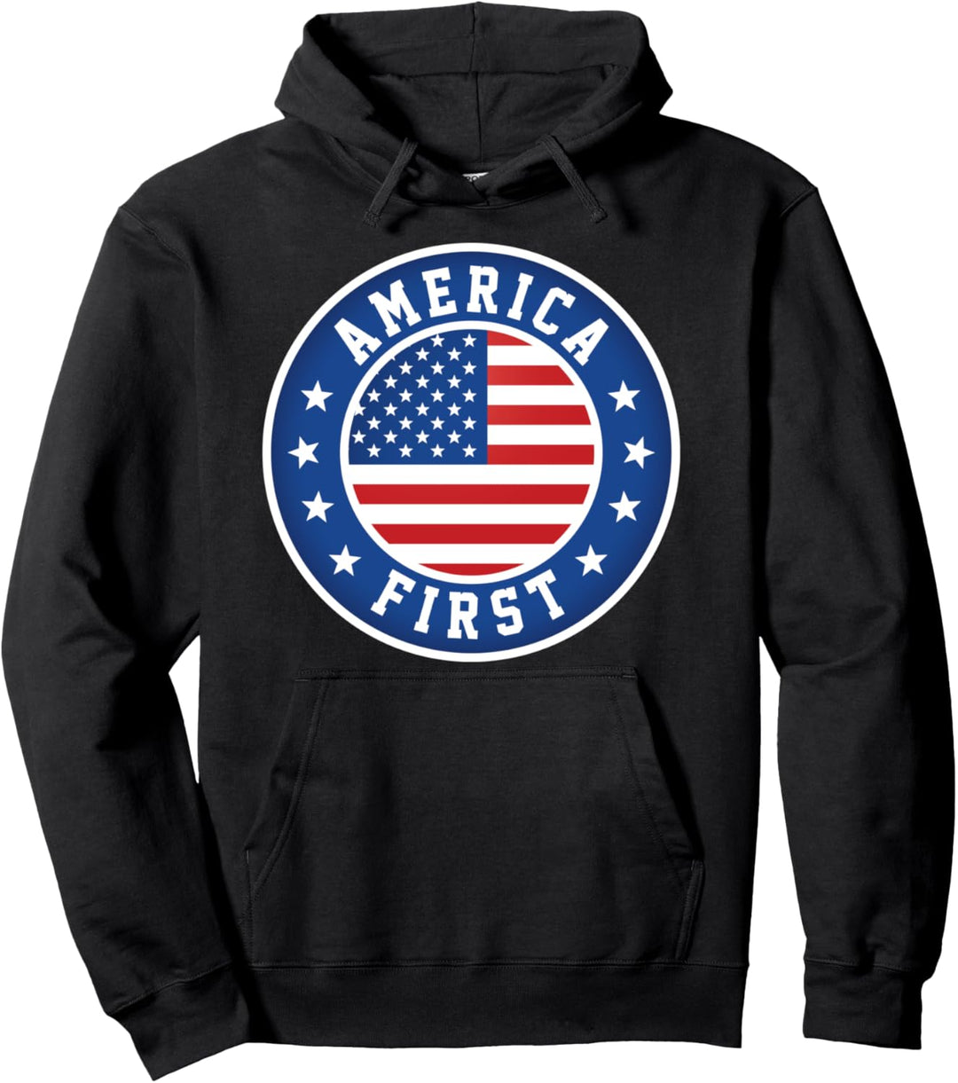 Amerika First Patriotic Saying Patriot USA Flag Pullover Hoodie