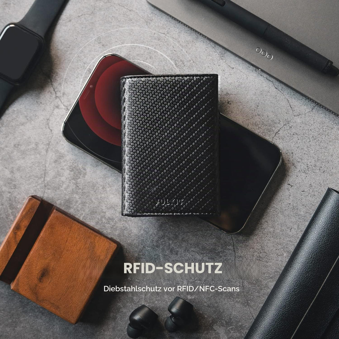 VULKIT Kreditkartenetui RFID-blockierende Pop-Up-Kartentasche aus Echtem Leder mit Geldscheinfach, A