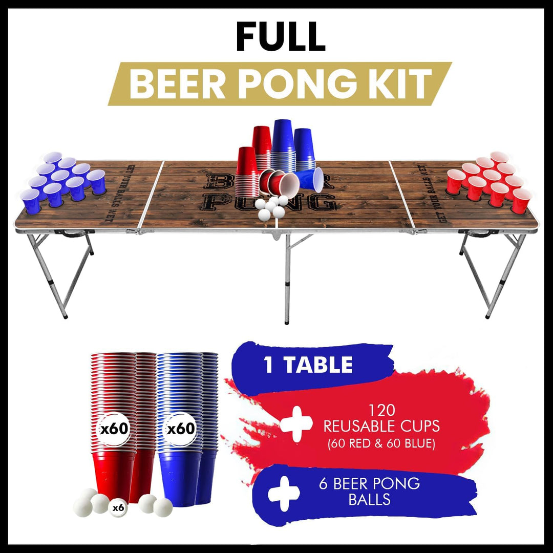 Beer Pong Original Cup® - Bierpong Tisch + 120 Becher + 6 Bälle - Zusammenklappbarer, transportabler