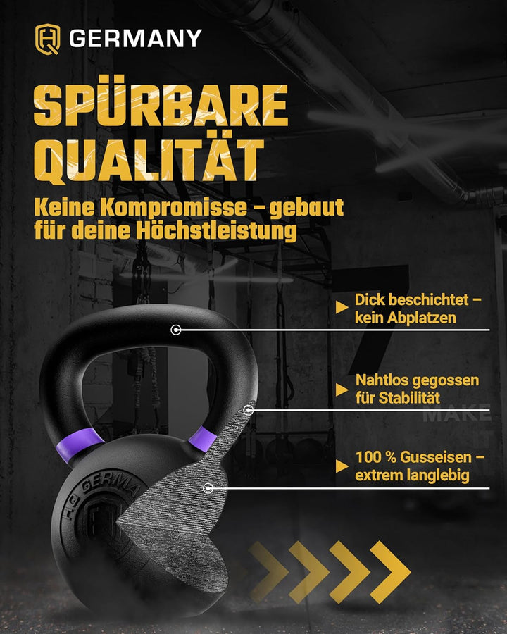HQ Germany® Kettlebell Powdercoat [Pulverbeschichtung] - Kugelhantel 2-32kg | Vollguss ohne Schweiss