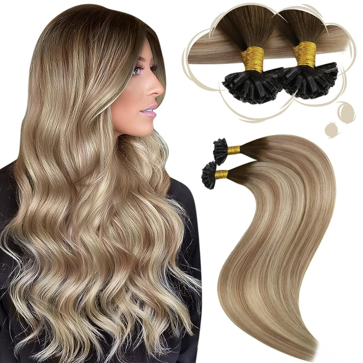 Moresoo Remy Echthaar Extensions Bondings Hot Fusion 35cm Haarverlängerung Echthaar Bondings Dunkelb