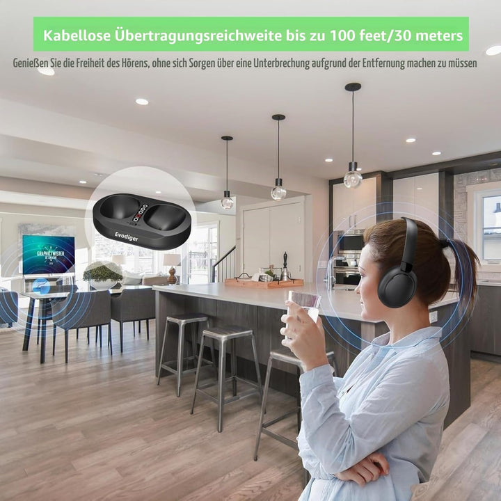 Drahtlose TV-Kopfhörer für Senioren, TV-Kopfhörer Kabellos mit Ladestation für Sender, Bequeme Over-