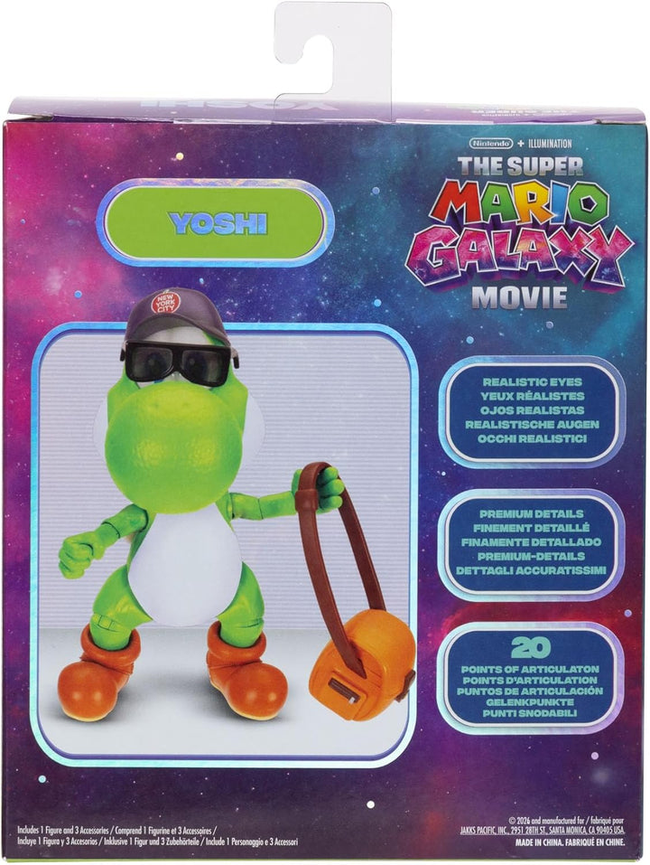 Super Mario Galaxy Movie – 13 cm Figurenserie – Yoshi-Figur mit Hut, Sonnenbrille und Tasche