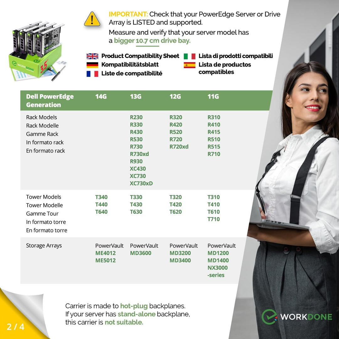 WORKDONE 4er-Pack - 3,5-Zoll Festplatten-Caddy - kompatibel für Dell PowerEdge Server - Handbuch - A