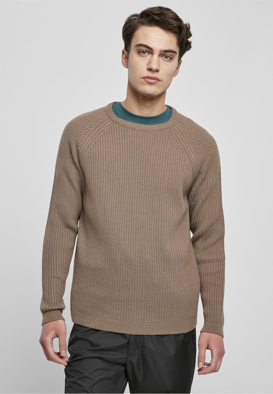 Urban Classics Herren Strickpullover mit Raglan Ärmeln, Rib-Struktur & Rundhals, nahtfreie Schultern