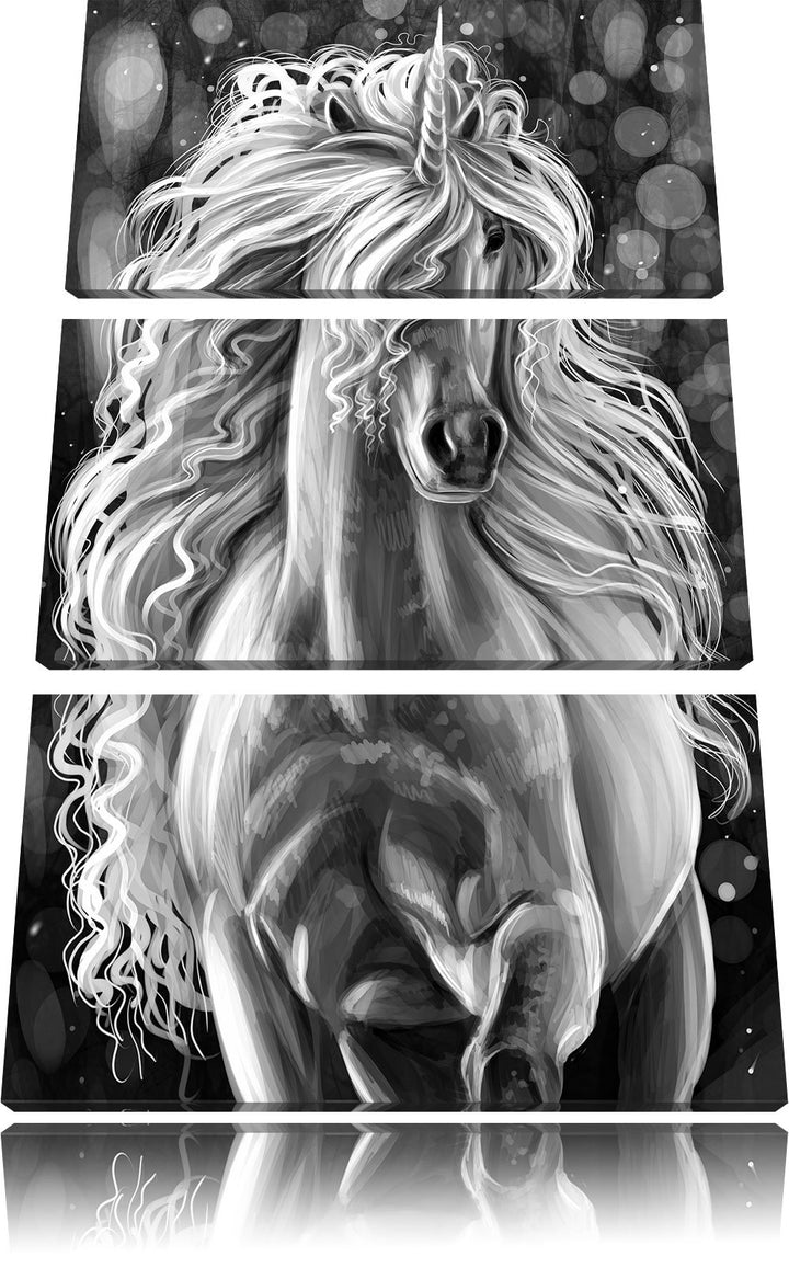Pixxprint Trabendes Einhorn als Leinwandbild/Grösse: 3 Teilig (120x80) / Wandbild/Kunstdruck/fertig