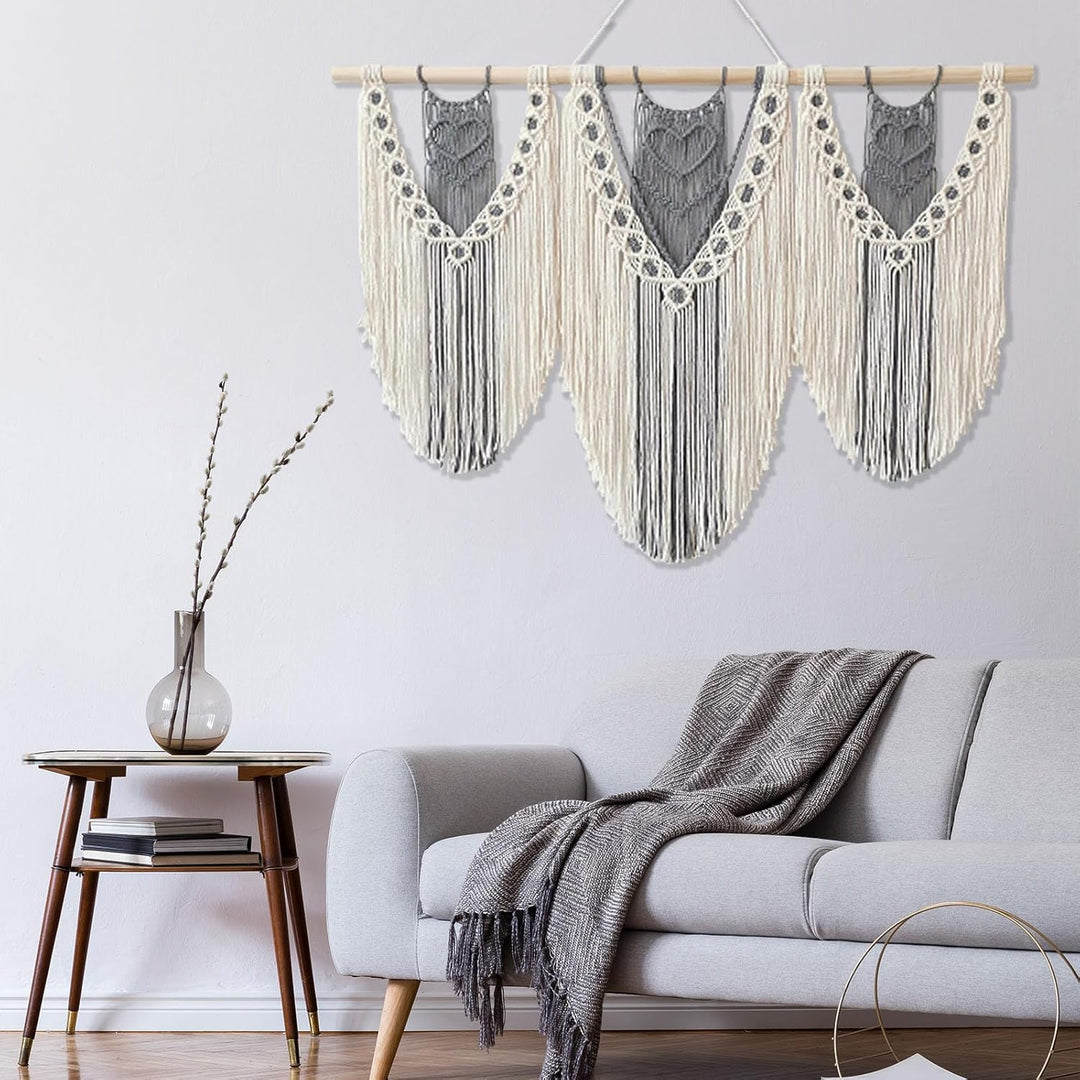 Hibisaws Makramee 110cm (W) x 82cm (H) Wandteppich Boho, Grosse, Handgewebt, Schlafzimmer Wanddeko ，