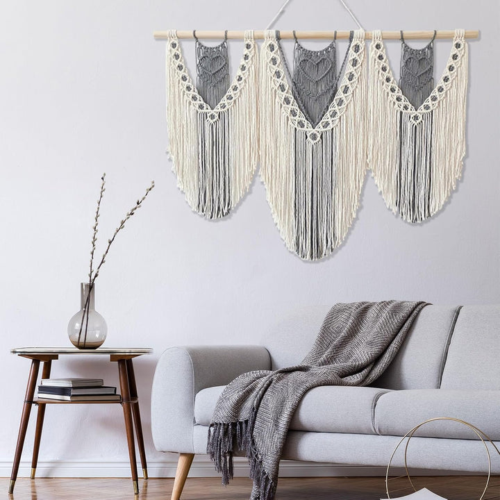 Hibisaws Makramee 110cm (W) x 82cm (H) Wandteppich Boho, Grosse, Handgewebt, Schlafzimmer Wanddeko ，
