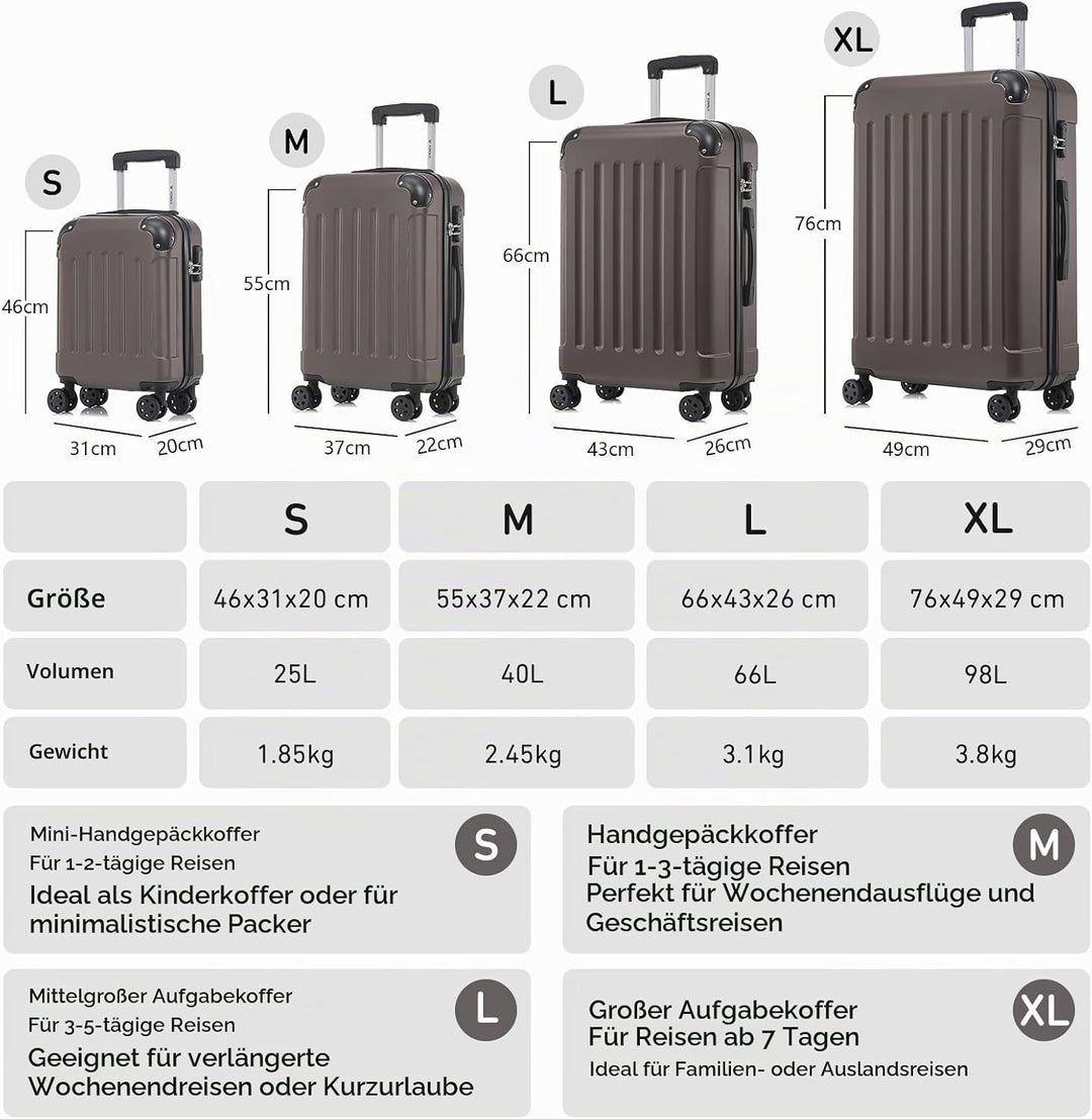 Koffer Suitcase Set, Trolley Reisekoffer, Rollkoffer Handgepäck, Kofferset, Gepäckset mit 4 Rollen 3