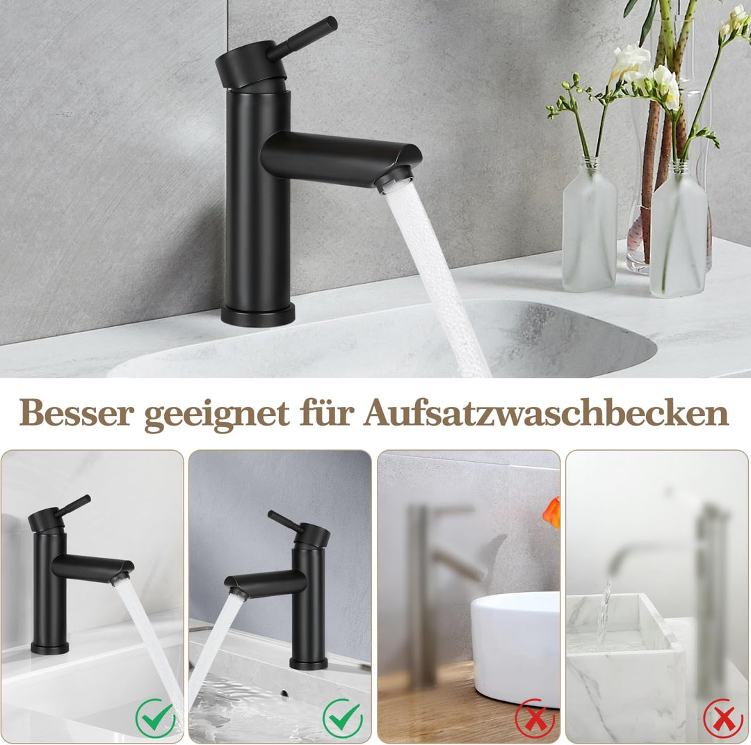 Bad Wasserhahn Schwarz Waschtischarmatur - Modern Edelstahl Waschbeckenarmatur Mischbatterie Waschbe