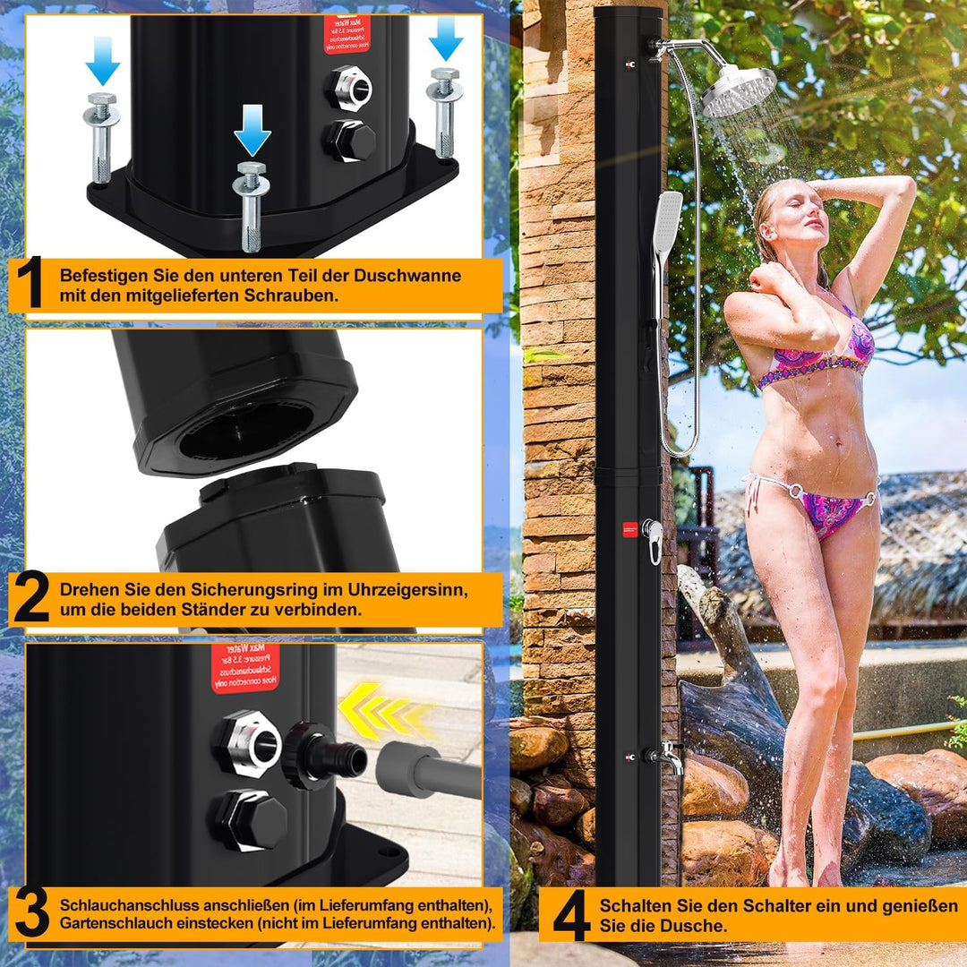 Herrselsam Solardusche 35L Solar Gartendusche warmes Wasser Bis Zu 60°C Ohne Stromanschluss Pooldusc