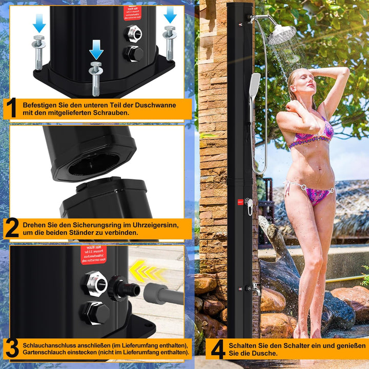 Herrselsam Solardusche 35L Solar Gartendusche warmes Wasser Bis Zu 60°C Ohne Stromanschluss Pooldusc