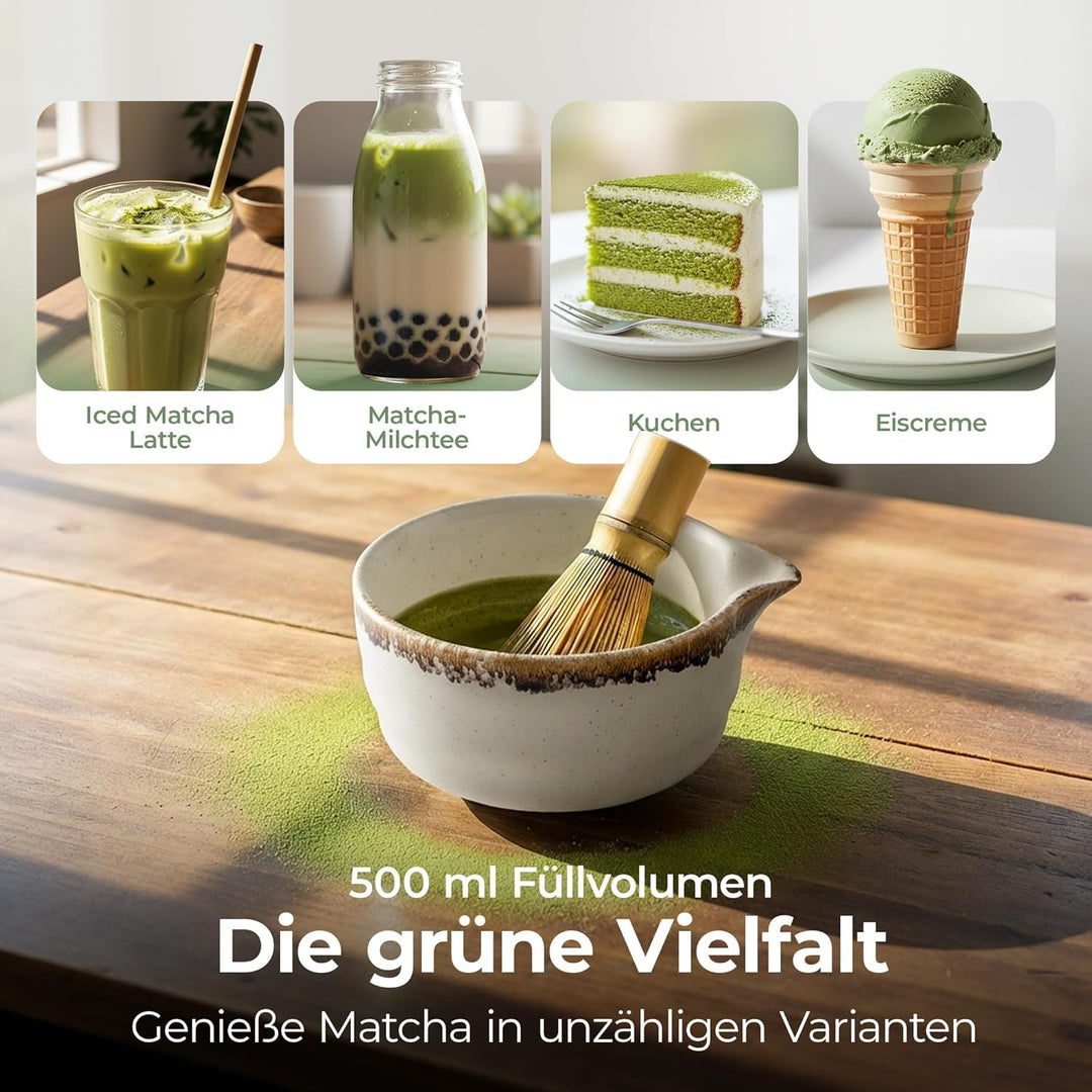 comforder Matcha Set mit Besen – Komplett mit Matchaschale mit Ausgiesser, Chasen, Halter, Löffel un