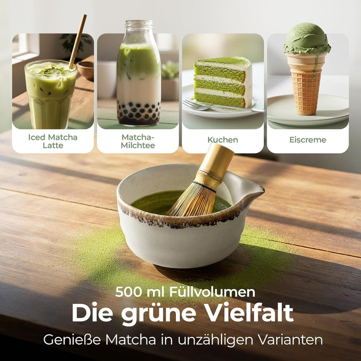 comforder Matcha Set mit Besen – Komplett mit Matchaschale mit Ausgiesser, Chasen, Halter, Löffel un