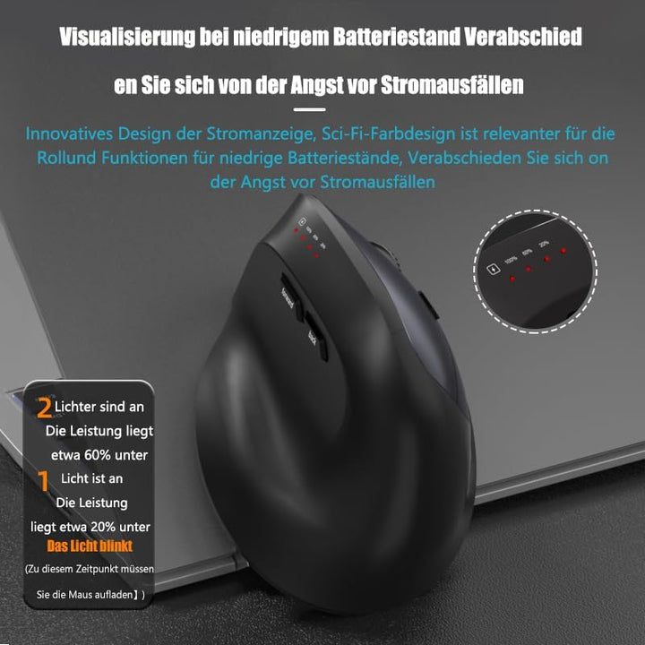 Funkmaus Ergonomisch 3 Modi [Bluetooth 5.2, 2.4 G, Kabelgebundene] Wireless Vertikale, Wiederaufladb