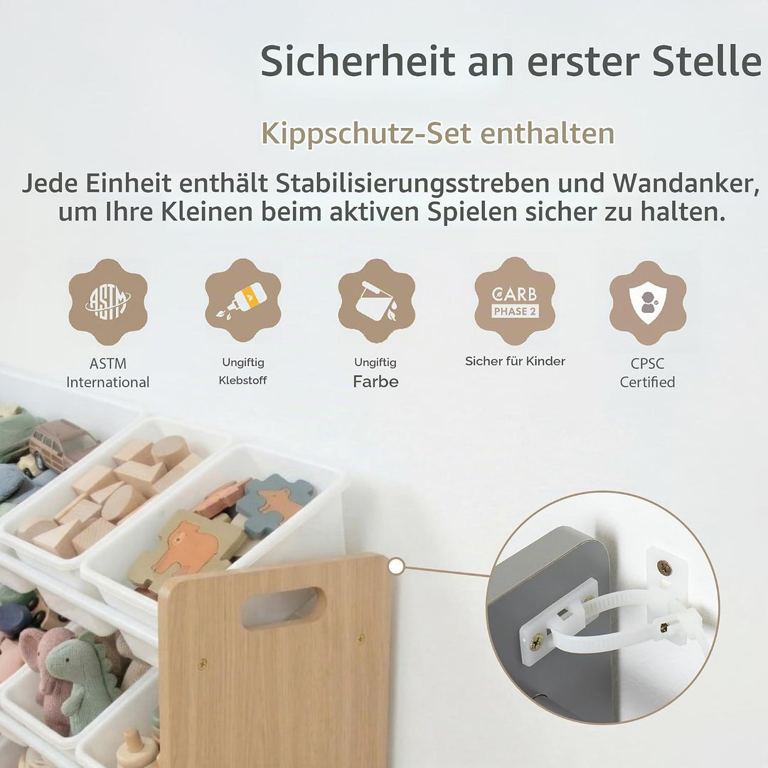 Humble Crew WO70526 Kinderregal - Spielzeugregal-Organizer aus Holz mit 12 Aufbewahrungsboxen, Natur