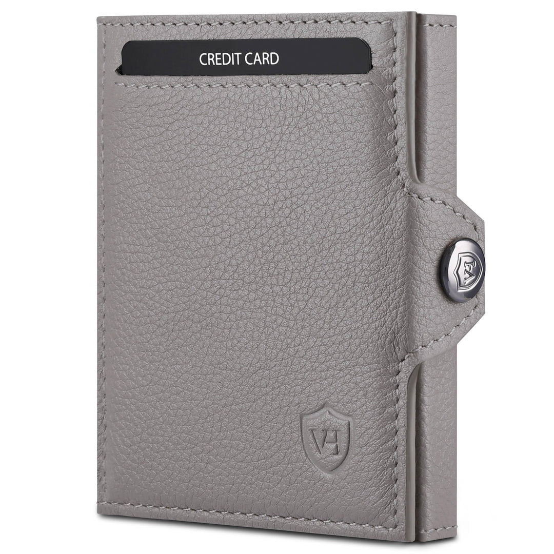 VON HEESEN Slim Wallet mit XL Münzfach Grau Grau XL MÜNZFACH (Kartenslot), Grau XL MÜNZFACH (Kartens