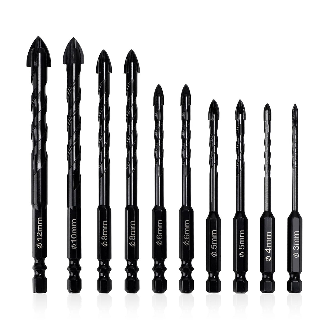 LALAGO Fliesenbohrer Set 10 tlg, Ø 3-12mm, Glasbohrer Set, Betonbohrer Set, Keramikbohrer Set, Unive
