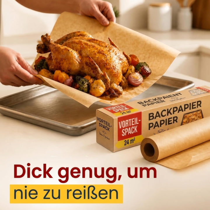 Ungewachstes Backpapier Rolle – 38cm x 64m Butterbrotpapier mit Schneidemesser, Pergamentpapier Roll
