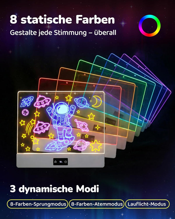 KOKODI LED Zeichenbrett für Kinder: Kreative, wiederaufladbare Neonlicht Maltafel 30x26cm Acryl Noti
