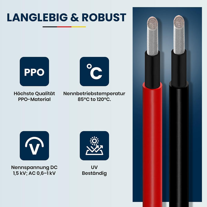 100m Solarkabel 4mm² [TÜV SÜD geprüft & UV-beständig] – PV Kabel 4mm² für Solaranlagen (Erdverlegb