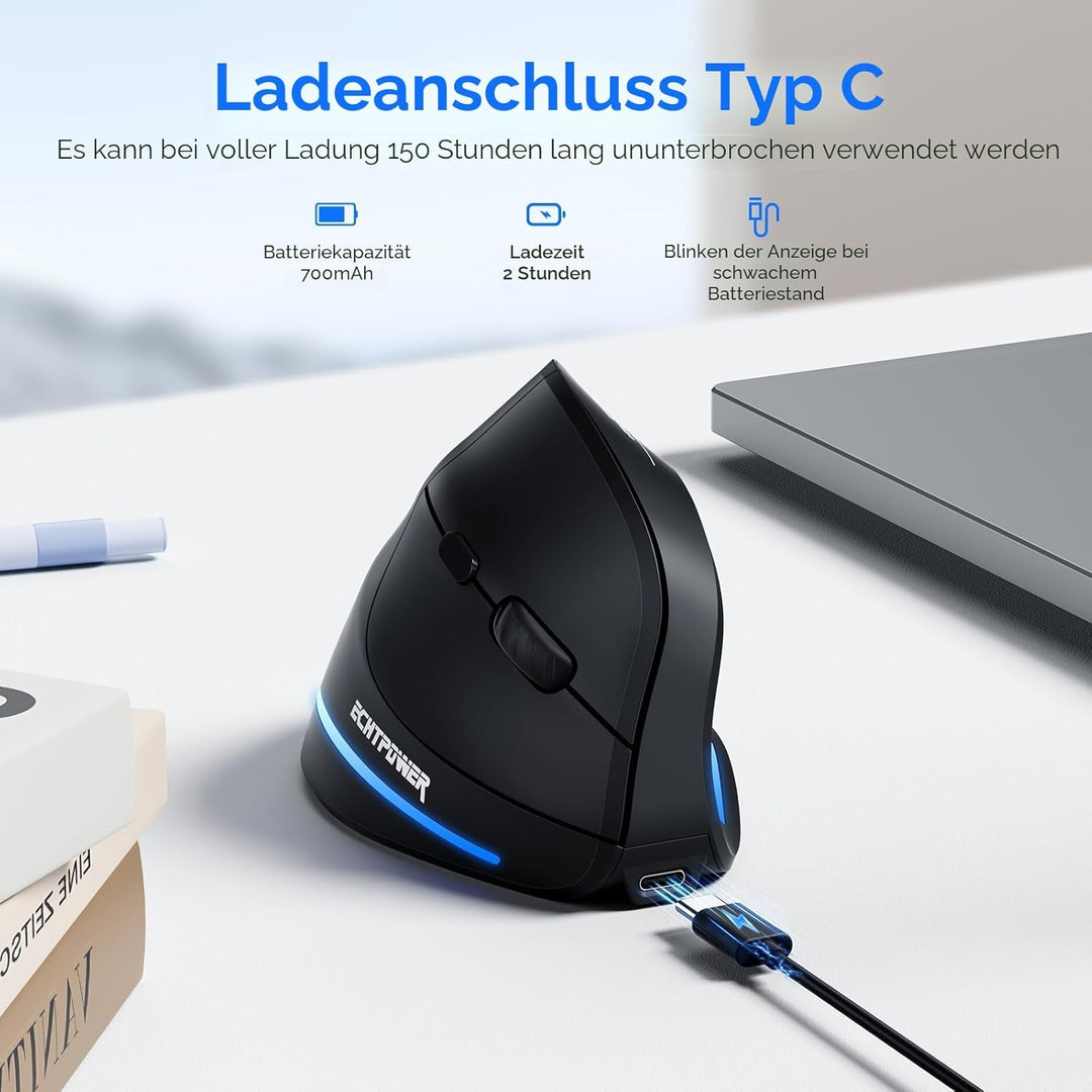 Update-Version 2.4G Vertikale Ergonomische Maus, Silent RGB Vertical Maus, 4800 DPI, 6 Tasten Wieder