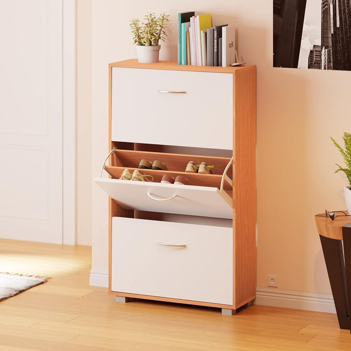 Casaria® Schuhschrank für 18 Paar Schuhe Schmal 115x60x25cm 3 Klappen Hoch Holz Geschlossen Kippsich