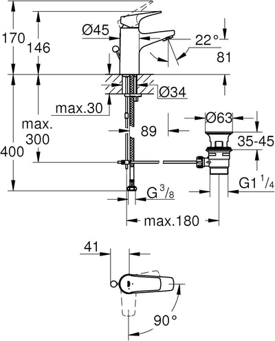 Grohe Grohe ‎GROHE Start Flow - Einhand- Waschtischarmatur (wassersparend, S- Size, langlebige Oberf