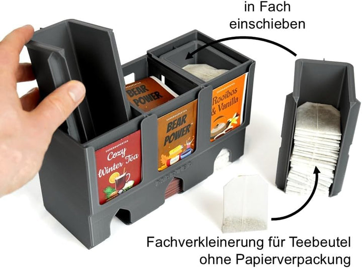 MARTEA Teeregal Wand Teebeutelspender hängend Tee Aufbewahrung schwarz/weiss/grau Küchen Organizer (