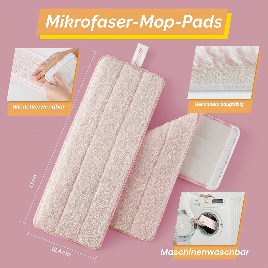 JOYMOOP Wischmopp und Eimer mit Auswringer-Set, freihändiger Flacher Bodenwischer und Eimer, 152,4 c