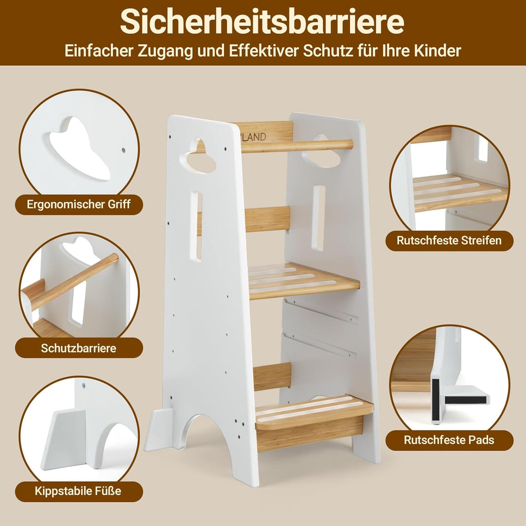 COSYLAND Lernturm ab 1 Jahr - Höhenverstellbarer Learning Tower für Kinder (3-stufig) - Montessori L
