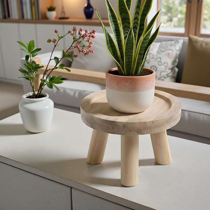 Spetebo Echtholz Blumenhocker mit 3 Beinen - Ø 20 cm - Deko Holz Hocker rund naturbelassen - Massivh