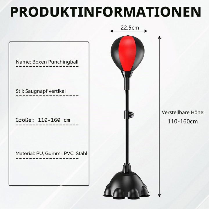 Punching Ball, 110-160cm Höhenverstellbarer Boxständer, Reflexbeutel mit Einem Leistungsstarken Saug