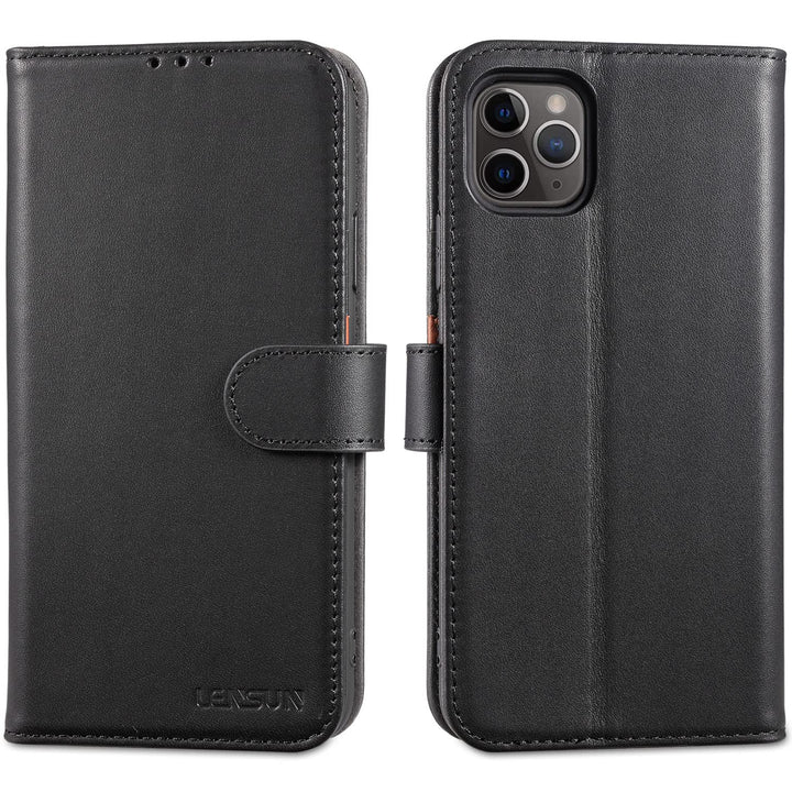 LENSUN Echtleder Hülle für iPhone 11 Pro Max, Handyhülle Flip Cover [Echtes Leder][Kartenfach][RFID