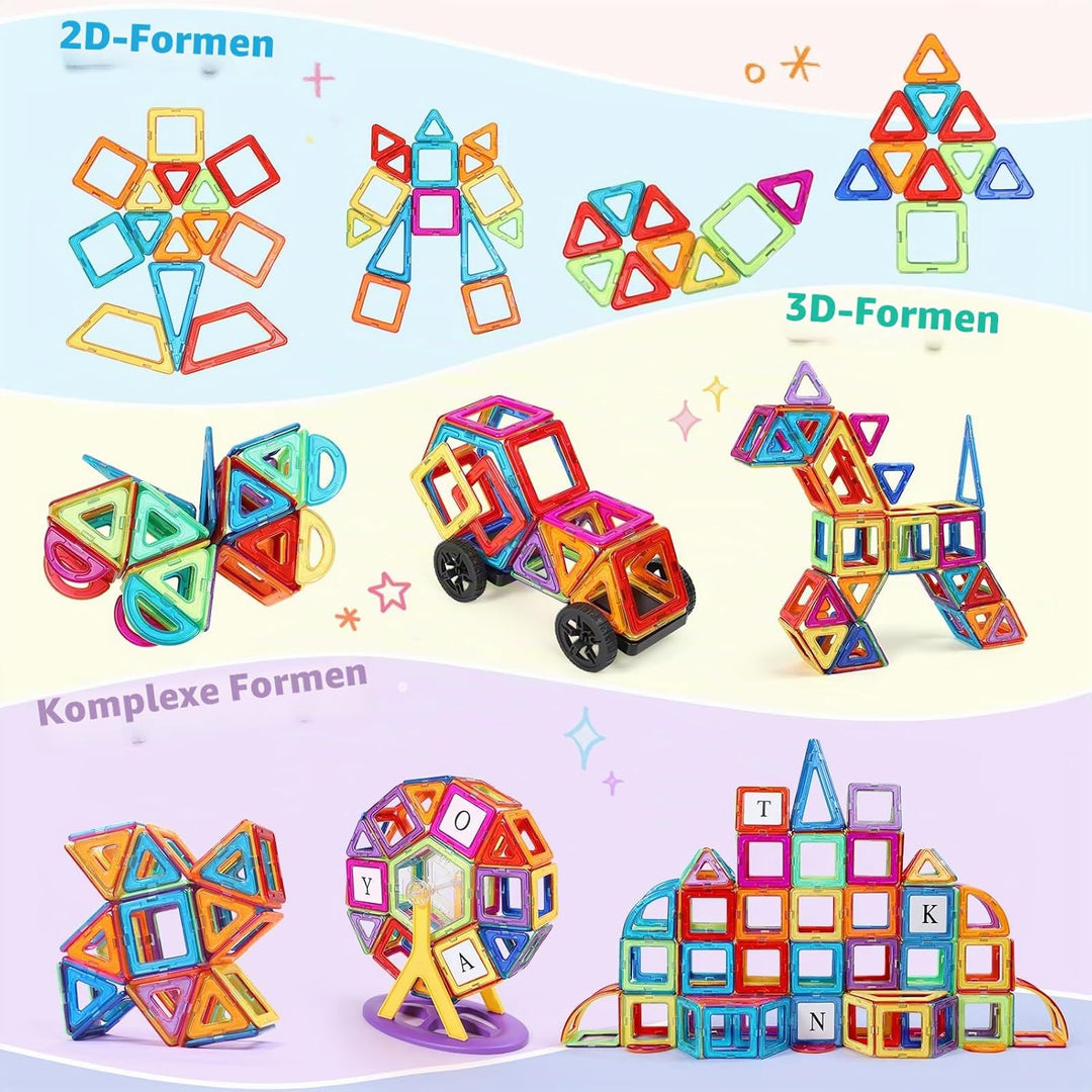 ECHOCUBE Magnetische Bauklötze für Kinder 116PC Set - Bauklötze, STEM Konstruktionsspielzeug mit leu