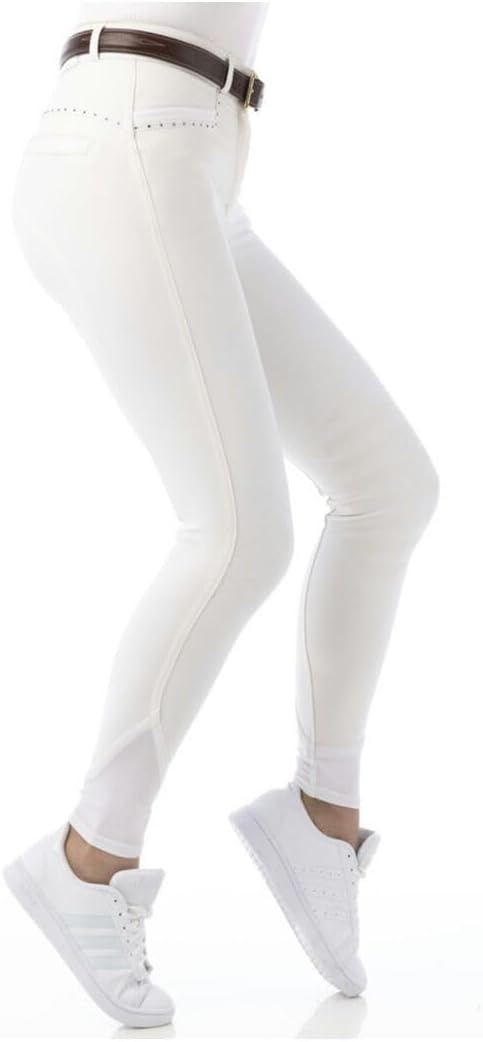 Equi-Theme Damen Reithose Silikon Kniebesatz SAFIR in 4 edlen Farben Blanc/Bleu-38 Weiss / Blau, Bla